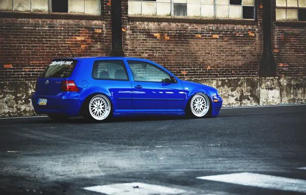 Картинка volkswagen, гольф, golf, blue, фольксваген, gti, low, stance