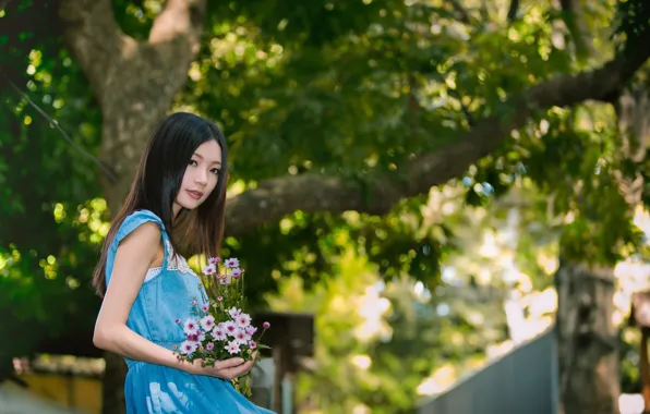 Картинка девушка, цветы, настроение, азиатка