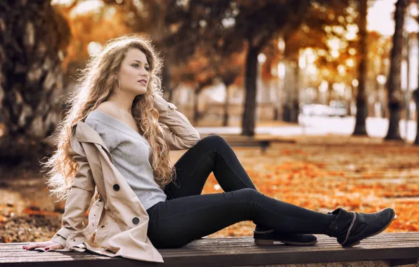 Girl, Autumn, Yellow, Eyes, Blonde, Sight