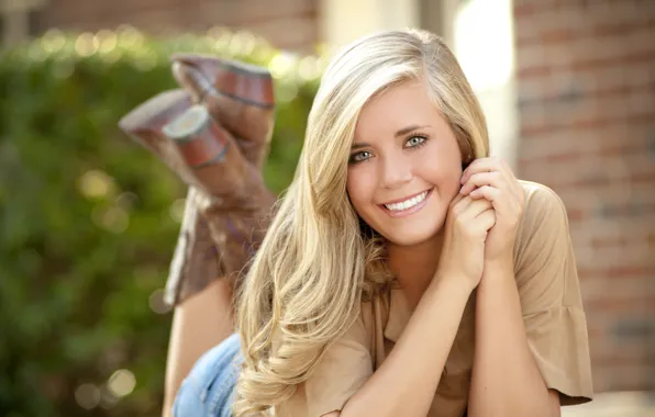 Girl, photo, smile, cowboy boots