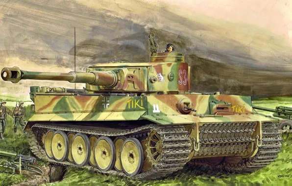 Картинка Германия, арт, танк, Тяжёлый, Вторая Мировая война, Пулемёт, Tiger I, Ausf.E