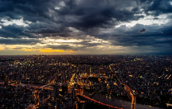 Tokyo, Japan, sunset, clouded