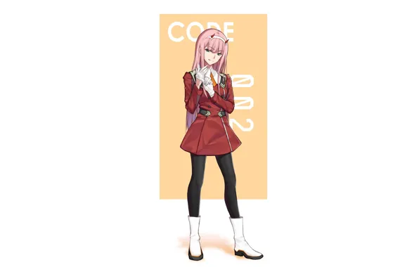 Девушка, белый фон, 002, Darling In The Frankxx, Милый во Франксе, Zero Two