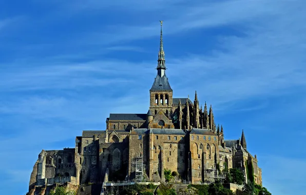 Картинка небо, замок, Франция, Нормандия, Мон-Сен-Мишель