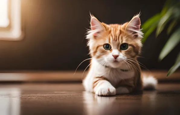 Кошка, взгляд, поза, котенок, мордашка, цифровое искусство, ИИ-арт, нейросеть
