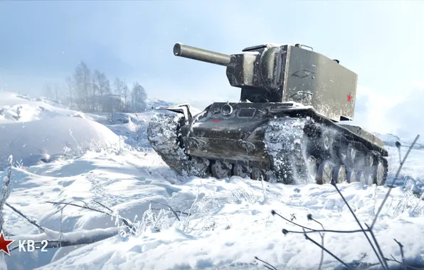 Зима, танк, СССР, World of Tanks, Тяжелый, КВ-2 зимой