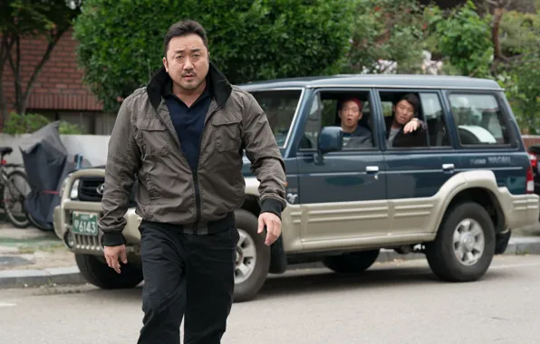 Машина, взгляд, поза, фигура, полицейский, Ma Dong-seok, Ма Дон Сок, Ма Дон-сок