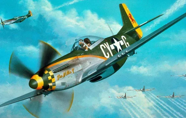 Mustang, истребители, P-51, North American, бомбордировщики, b-17