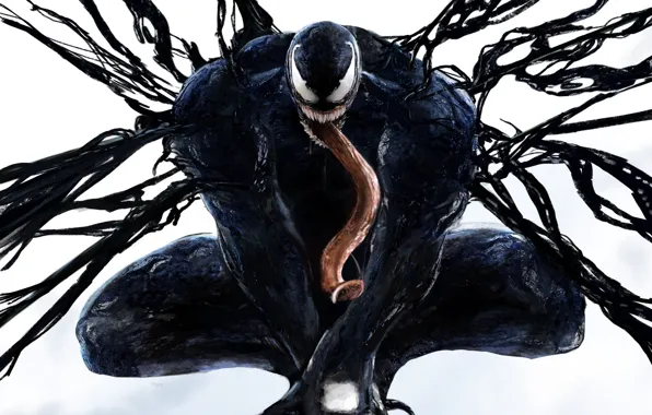 Язык, поза, белый фон, сидит, Веном, Venom, симбиот