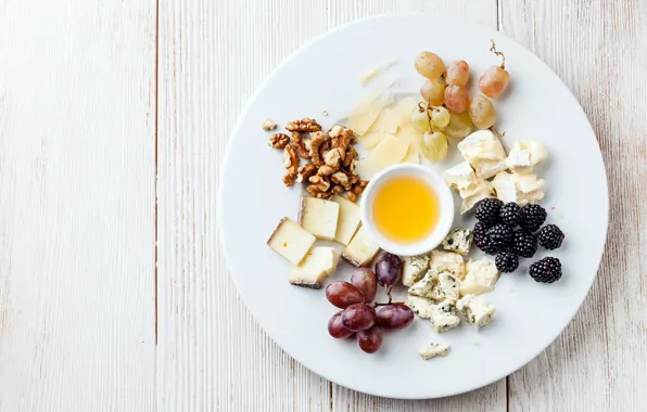 Сыр, мед, виноград, орехи, ежевика, nuts, grapes, blackberry