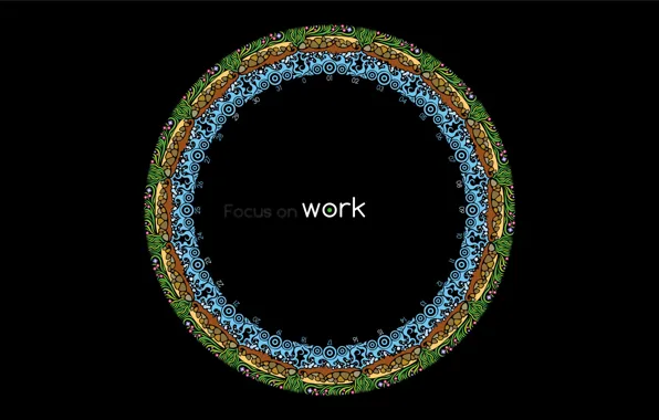 Картинка узоры, круг, Черный фон, focus on work