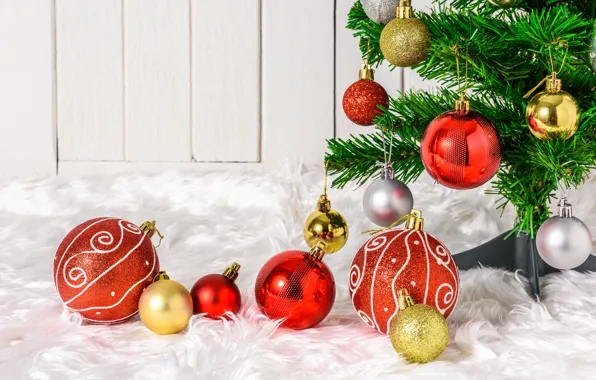 Картинка праздник, шары, елка, Новый год, декор, Рождество Христово
