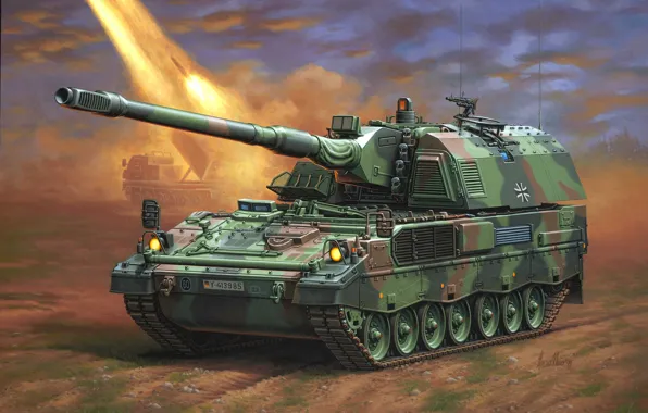 Картинка рисунок, германия, САУ, Enzo Maio, бундесвер, самоходная артиллерийская установка, PzH 2000, Panzerhaubitze 2000