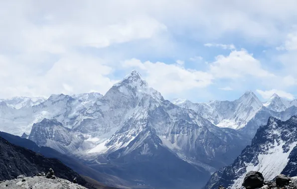 Картинка небо, облака, снег, горы, природа, скалы, Непал, Ама-Даблам
