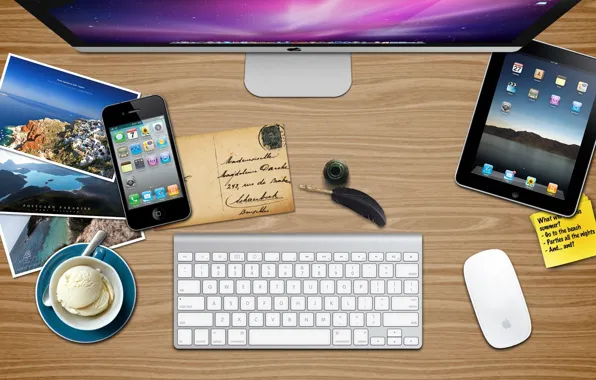 Картинка iphone, Mac, ipad, apple summer desk