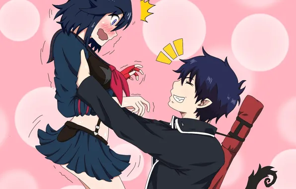 Девушка, арт, парень, кроссовер, Рин Окумура, Kill La Kill, Синий Экзорцист, Круши кромсай