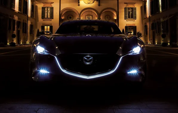 Свет, ночь, фары, мазда, Mazda Shinari Concept 2011, night light