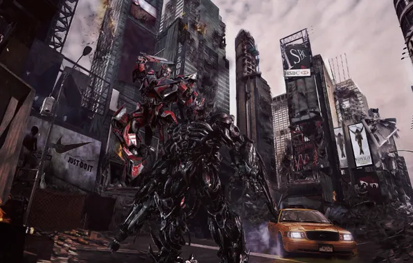 Картинка город, трансформеры, разрушенный, optimus prime, transformers 3, оптимус прайм, десиптикон