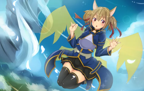 Девушка, крылья, anime, art, sword art online, silica
