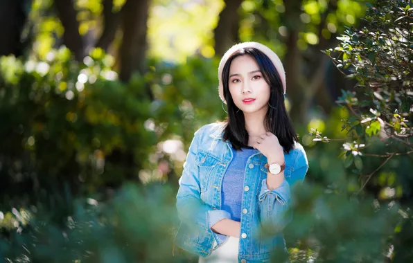 Взгляд, девушка, азиатка, милашка, боке