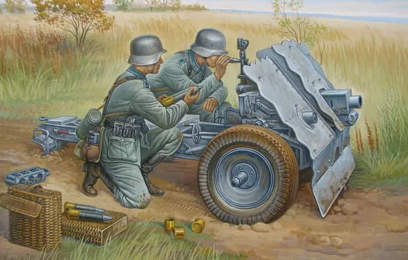 Картинка поле, рисунок, цель, экипировка, позиция, Вторая мировая война, орудие, снаряды