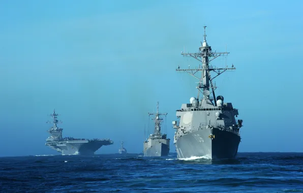 Sky, sea, ocean, cloud, destroyer, aircraft carrier, navy, US Navy