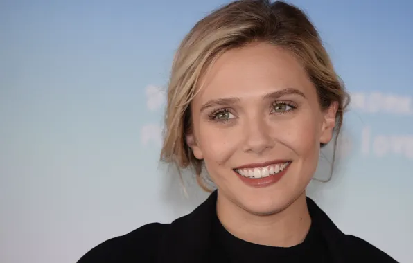Взгляд, поза, улыбка, актриса, фотосессия, hair, Elizabeth Olsen, Элизабет Олсен