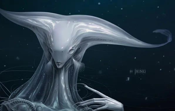 Картинка море, девушка, существо, арт, под водой, JXing
