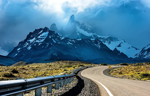 Картинка road, sky, landscape, nature, sunset, Argentina, mountains, clouds