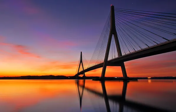 Картинка закат, мост, река, испания