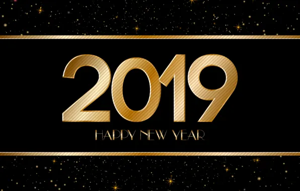 Фон, золото, Новый Год, цифры, golden, New Year, Happy, 2019