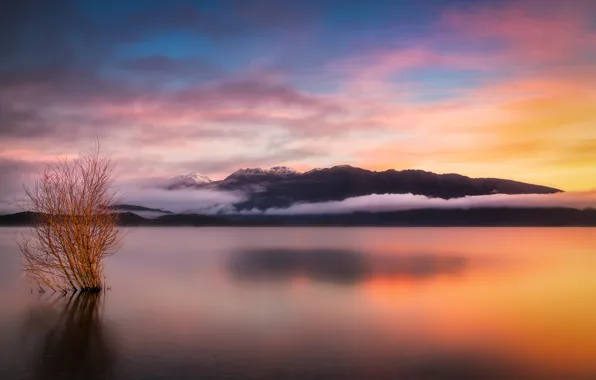 Облака, отражение, вечер, Новая Зеландия, New Zealand, clouds, evening, reflection