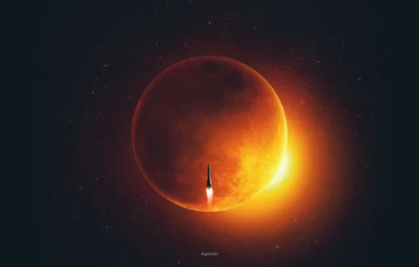 Космос, Корабль, Свет, Light, Марс, Space, Космический корабль, Mars