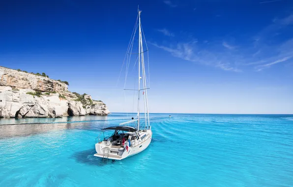 Картинка ocean, nature, sailing, sailboat, mediterranean, sailing boat, menorca