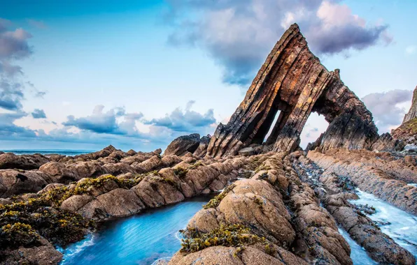 Картинка море, облака, скалы, Англия, Blackchurch Rock, Северный Девон