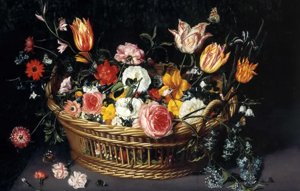 Картинка картина, натюрморт, Ян Брейгель младший, Корзина с Цветами