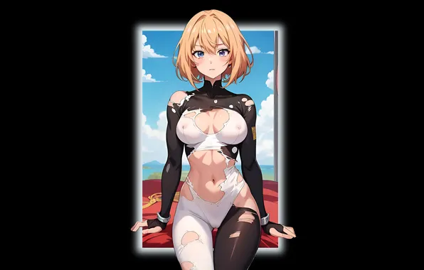 Girl, hot, sexy, bodysuit, nipples, boobs, anime, short hair