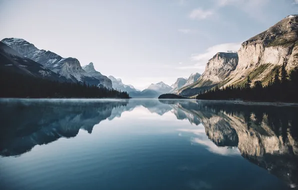 Картинка лес, небо, горы, озеро, Канада