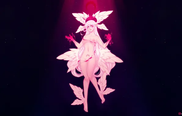 Девушка, Минимализм, Рисунок, Перья, Стиль, Тело, Girl, Крылья