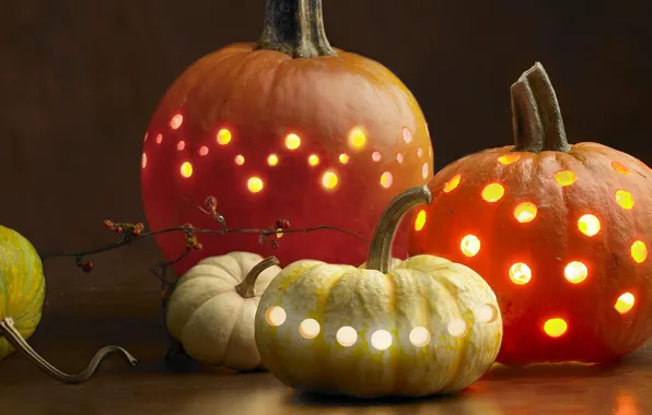 Свет, праздник, тыквы, Halloween, хеллоуин