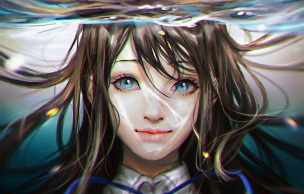 Картинка вода, девушка, под водой, anime, art, Amanchu, delia740, Futaba Ooki
