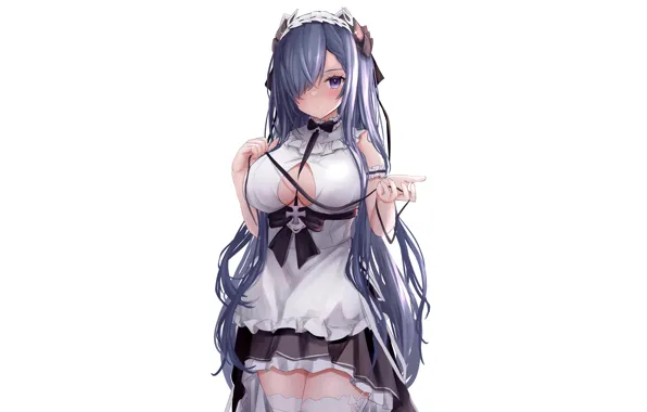 Girl, sexy, cleavage, thighhighs, long hair, dress, boobs, anime