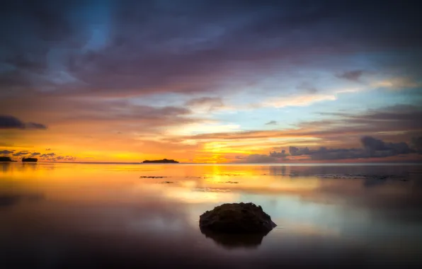 Море, небо, закат, камень