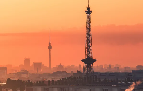 Обои Germany, sunset, Berlin, towers, Fernsehturm на телефон и рабочий ...