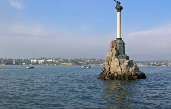 Вода, город, герой, Россия, Крым, Чёрное море, Севастополь, памятник затопленным кораблям