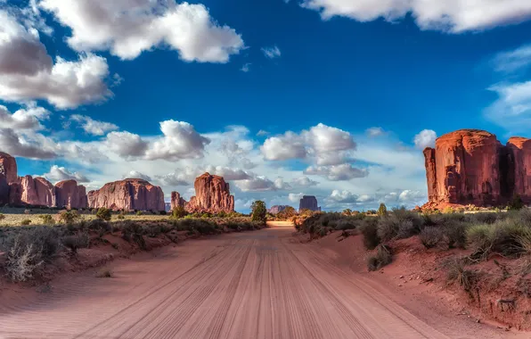 Облака, Скала, Дороги, США, Monument Valley, Парки