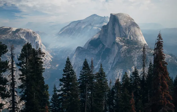 Картинка USA, forest, trees, landscape, nature, Yosemite Valley, mountains, rocks