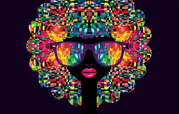 Картинка девушка, мозаика, очки, губы, colorfull