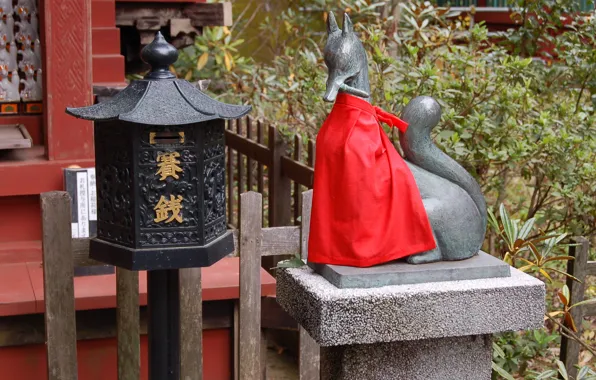 Япония, лис, Japan, красный фартук, Инари