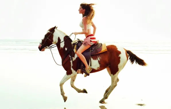 Модель, лошадь, галоп, романтично, экстремально